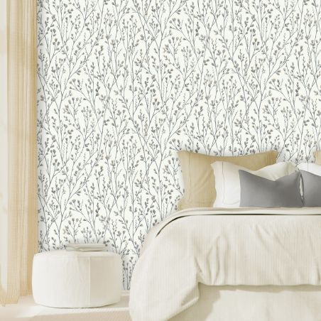 Papier peint vinyle sur intissé feuillage ocre pailleté et gris FLORAISON - Séjours et Chambres par Lutèce - 11180802