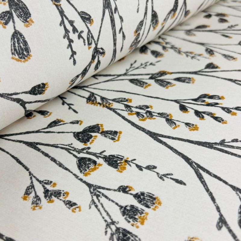 Papier peint vinyle sur intissé feuillage ocre pailleté et gris FLORAISON - Séjours et Chambres par Lutèce - 11180802