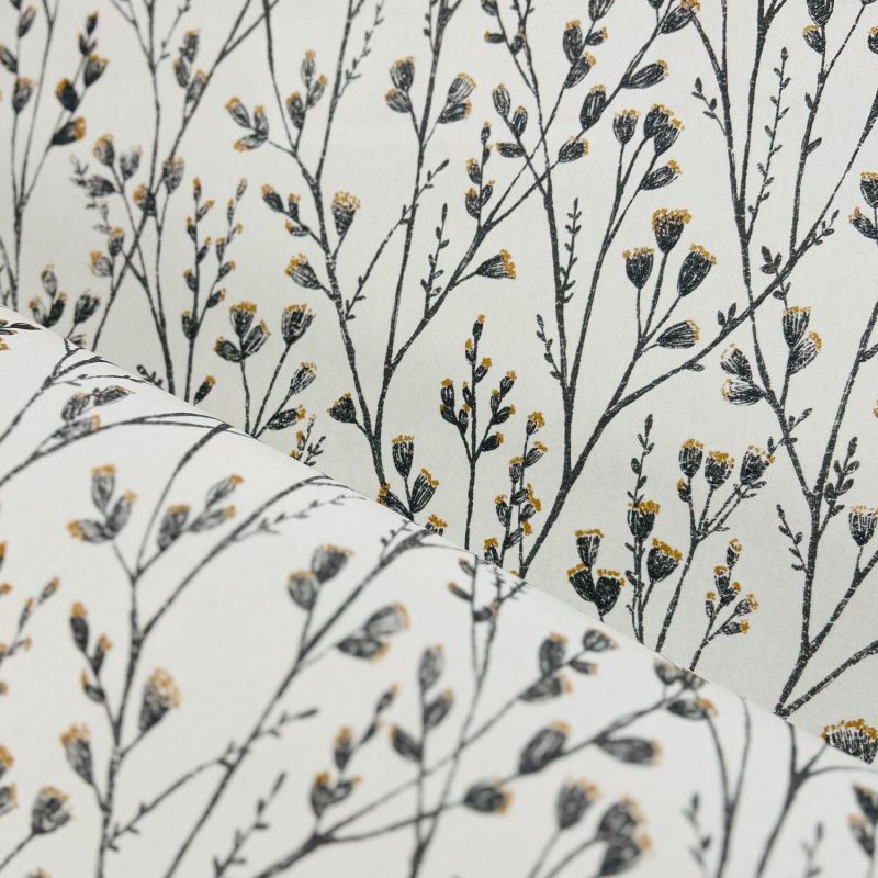 Papier peint vinyle sur intissé feuillage ocre pailleté et gris FLORAISON - Séjours et Chambres par Lutèce - 11180802