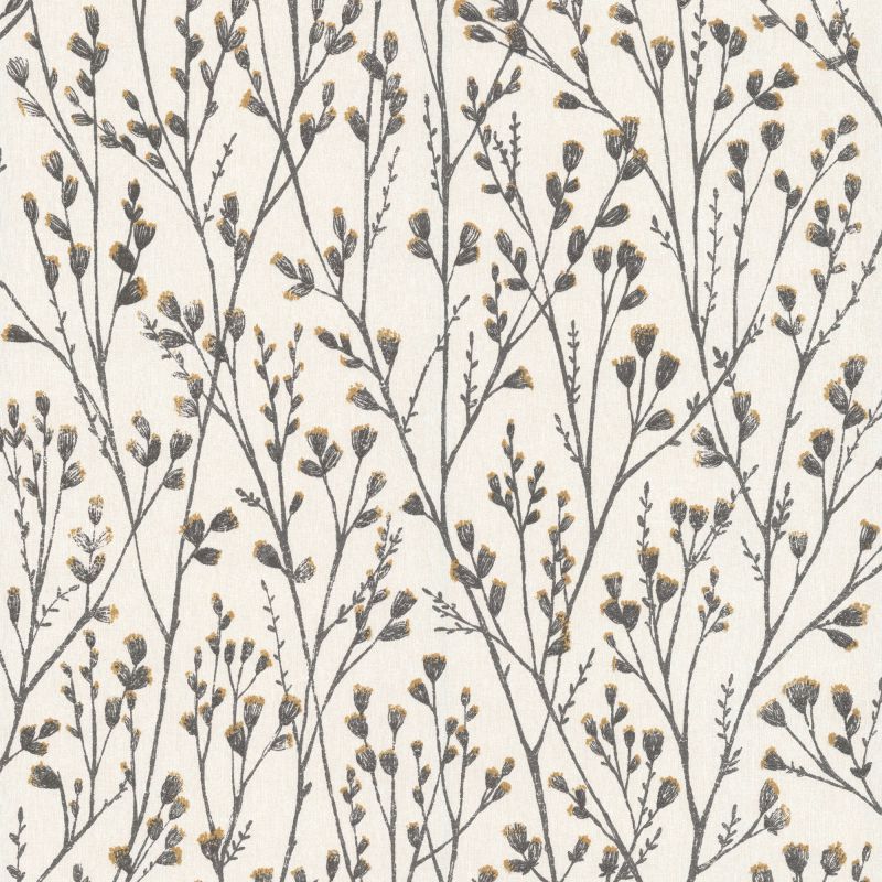 Papier peint vinyle sur intissé feuillage ocre pailleté et gris FLORAISON - Séjours et Chambres par Lutèce - 11180802
