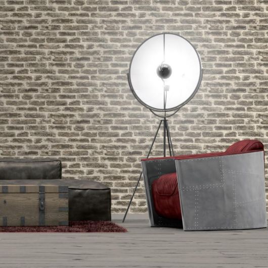 Papier peint standard trompe l'œil gris et marron BRICK - Imprim'luxe par Ugepa - j17939