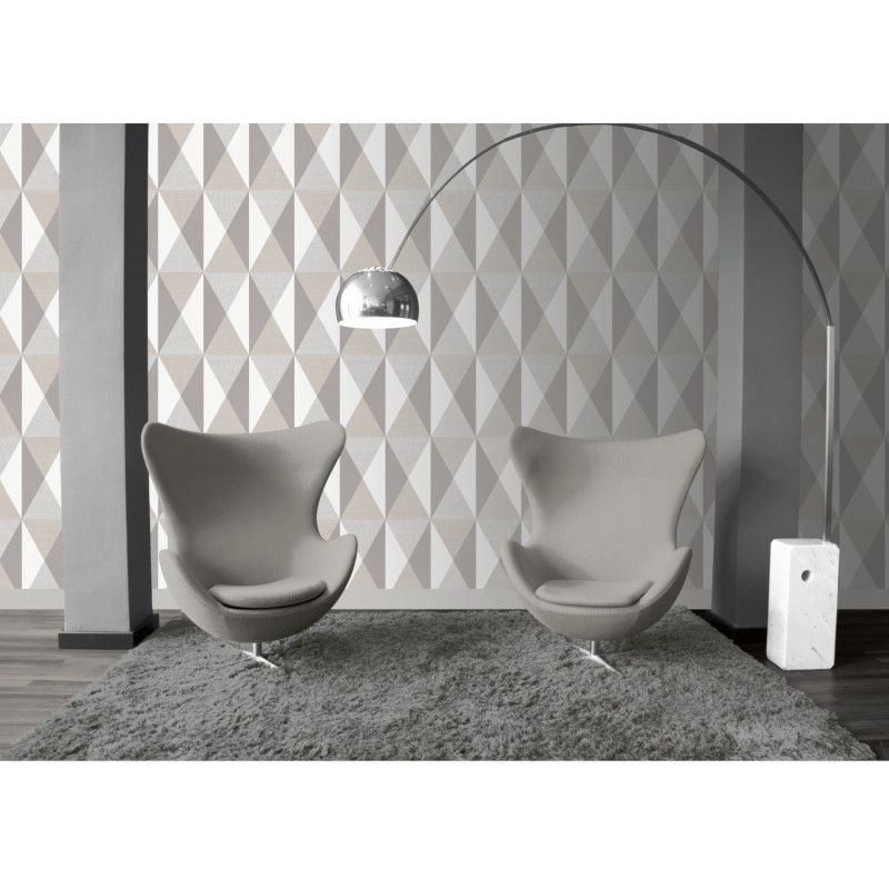 Papier peint vinyle sur intissé géométrique gris et beige NORMAN - Imprim'luxe par Ugepa - j67919