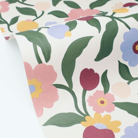 Papier peint intissé floral rose et prune CAPUCINE - Happy Kids Club par Caselio - 107630426