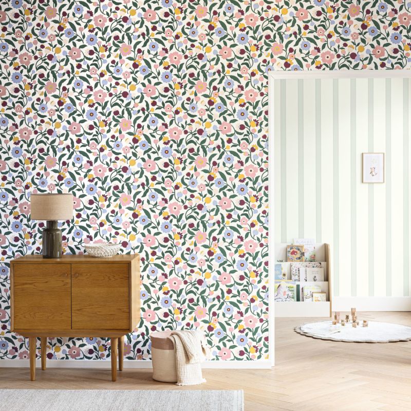 Papier peint intissé floral rose et prune CAPUCINE - Happy Kids Club par Caselio - 107630426