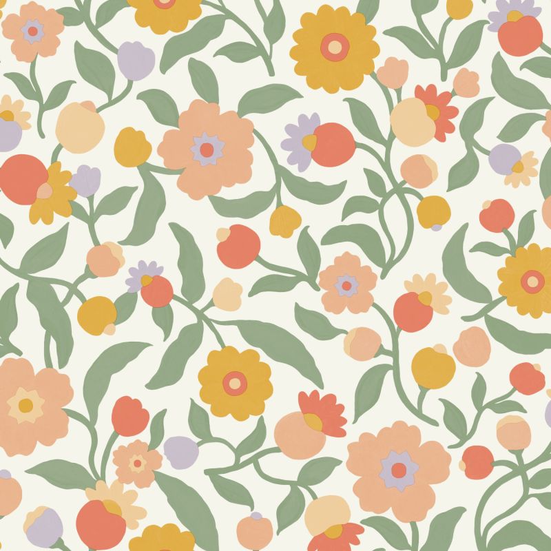 Papier peint intissé floral orange et ocre CAPUCINE - Happy Kids Club par Caselio - 107630735