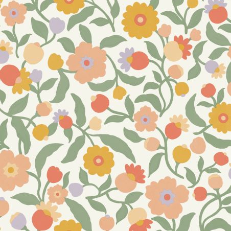 Papier peint intissé floral orange et ocre CAPUCINE - Happy Kids Club par Caselio - 107630735