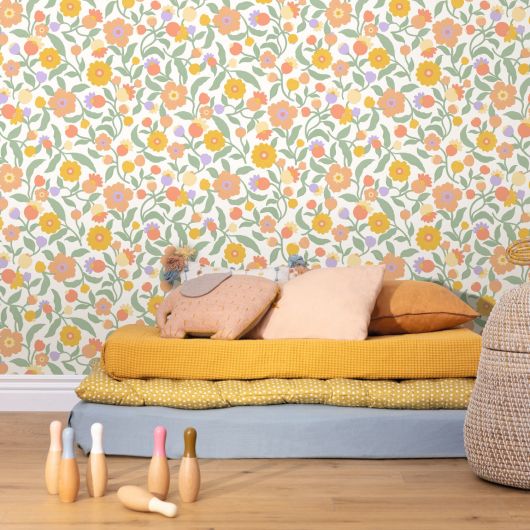 Papier peint intissé floral orange et ocre CAPUCINE - Happy Kids Club par Caselio - 107630735