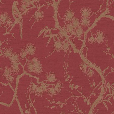 Papier peint expansé sur intissé floral doré et rouge bordeau TOKYO TREE - Metropolitan Stories 2 par As Creation - 37867-1