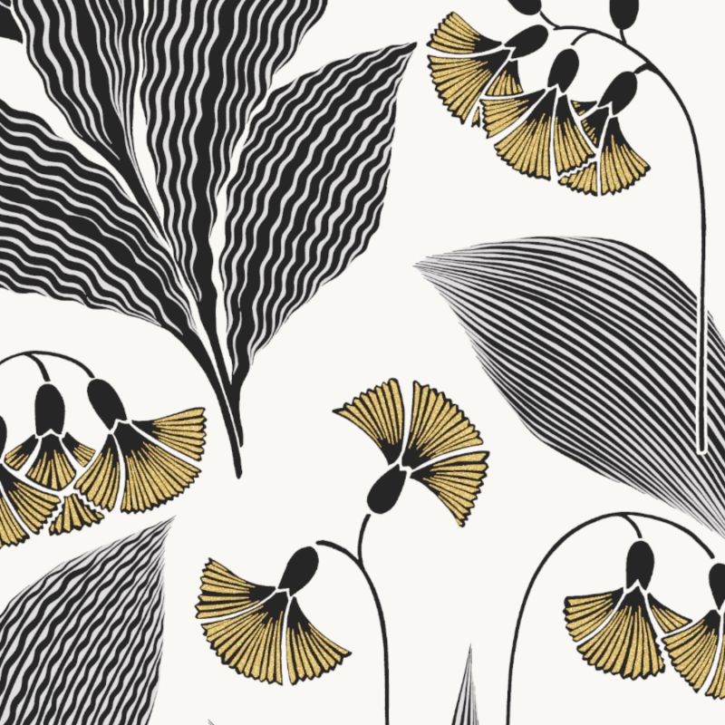Papier peint intissé floral noir et or jaune DANDELION HONEY - Tula par Masureel - TUL206