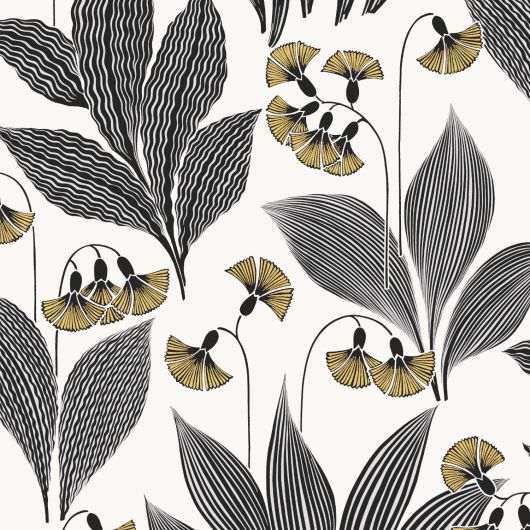 Papier peint intissé floral noir et or jaune DANDELION HONEY - Tula par Masureel - TUL206