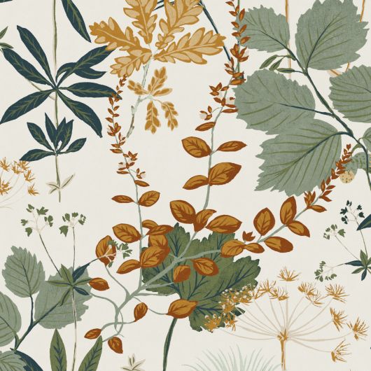 Papier peint intissé feuillage terracotta,bleu et vert HERBARIO OLIVE - Olivia par Masureel - OLI003