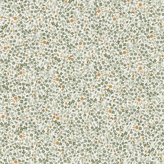 Papier peint intissé floral vert et orange WILDFLOWER OLIVE - Olivia par Masureel - OLI604