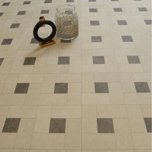 Sol Vinyle/PVC - 2m - carrelage cabochon noir et beige ATRIA 583 Essential par IVC