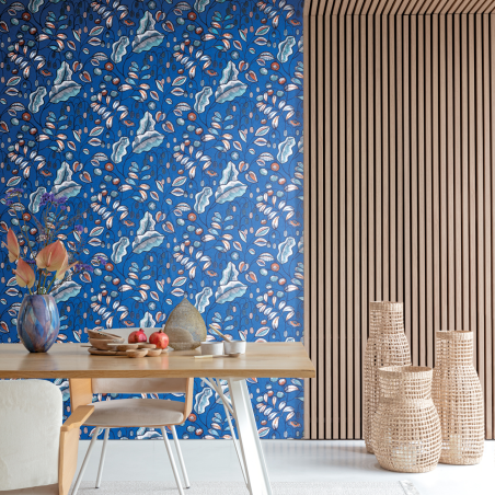 Papier peint intissé floral bleu majorelle et terracotta BAHIA STRELITZIA - bahia par Masureel - HIA004