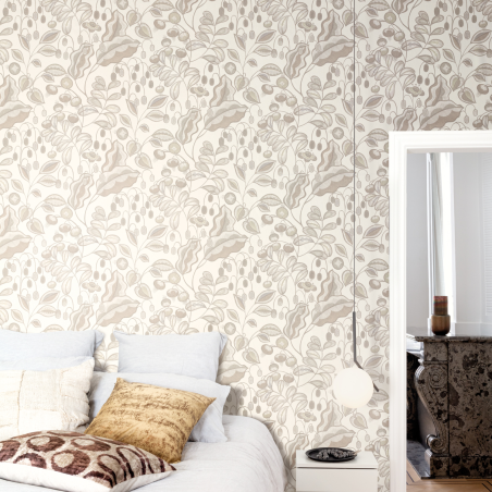 Papier peint intissé floral beige clair et taupe BAHIA MOONBEAM - Bahia par Masureel - HIA002