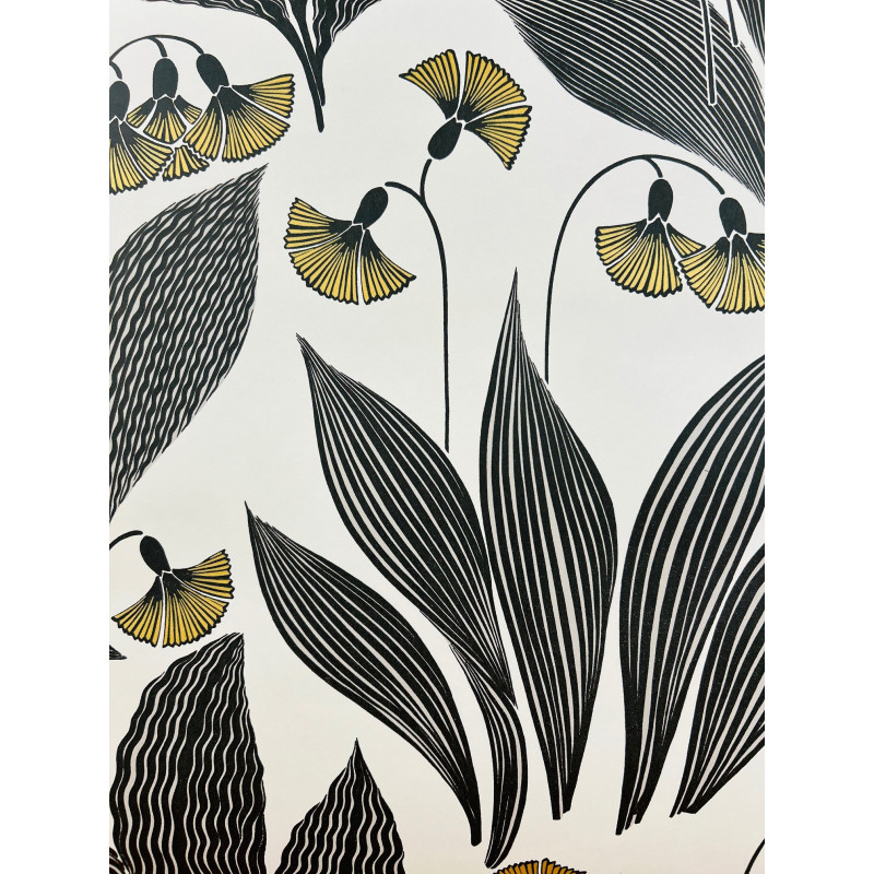Papier peint intissé floral noir et or jaune DANDELION HONEY - Tula par Masureel - TUL206