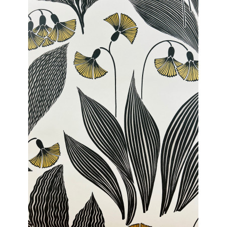 Papier peint intissé floral noir et or jaune DANDELION HONEY - Tula par Masureel - TUL206