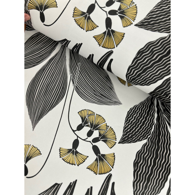 Papier peint intissé floral noir et or jaune DANDELION HONEY - Tula par Masureel - TUL206