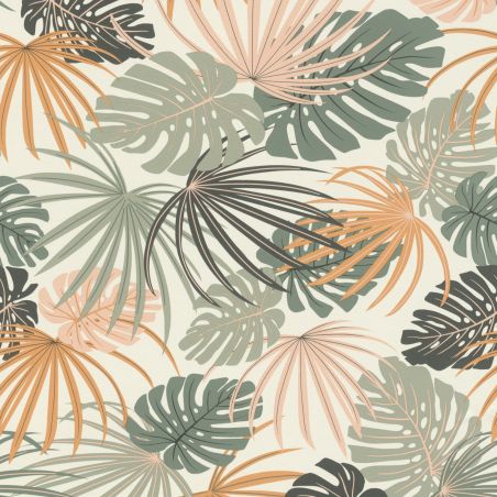 Papier peint vinyle sur intissé feuillage orange et vert JUNGLE BOTANIQUE - Salsa par Rasch - 461060
