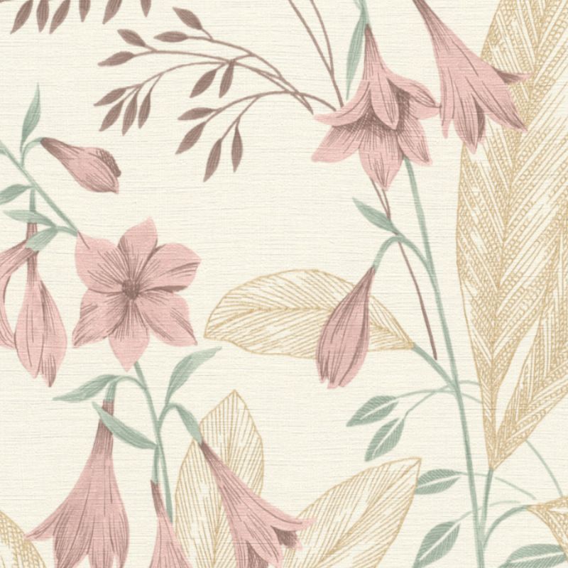 Papier peint vinyle sur intissé floral rose et vert PINK BELL - Beltesto par Rasch - 794434