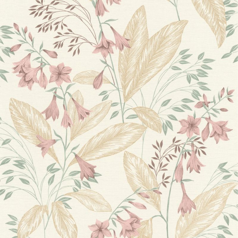 Papier peint vinyle sur intissé floral rose et vert PINK BELL - Beltesto par Rasch - 794434