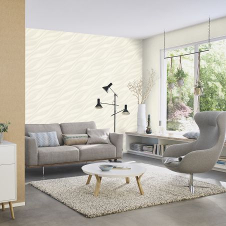 Papier peint vinyle sur intissé graphique blanc nacréWAVES - Sky Lounge par Rasch - 608014