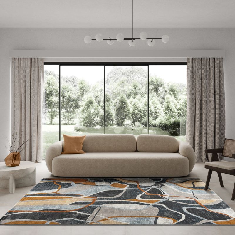 Tapis de salon - 160x230cm - Contemporain camel, bleu et gris Canyon par Ragolle