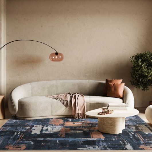 Tapis de salon - 133x195cm - Contemporain bleu, terracotta et beige Platinium par Ragolle